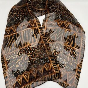 Vintage Bill Blass Long Scarf Cheetah Giraffe Safari Animal Print Black Gold
